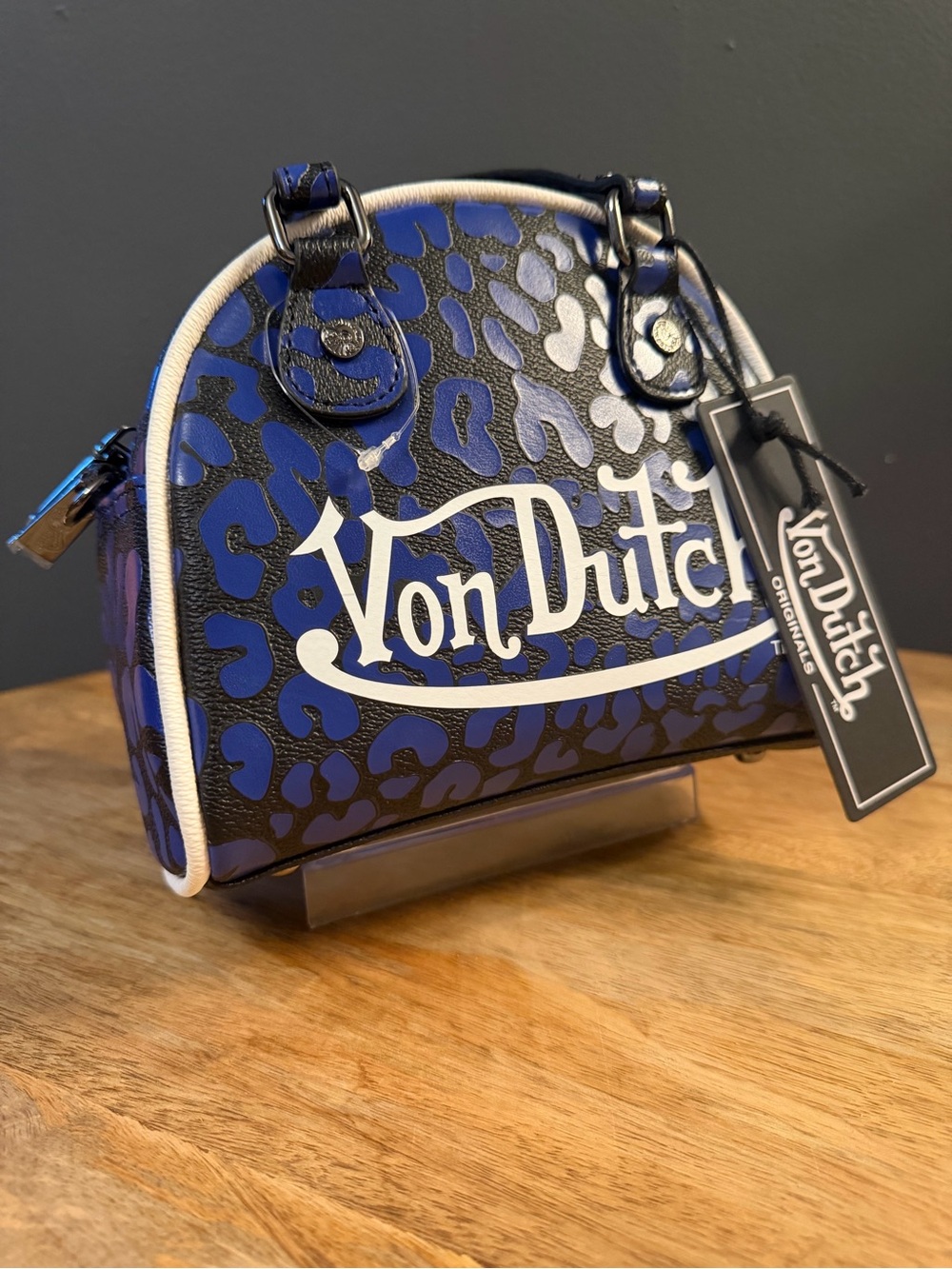Von Dutch Blue Leopard Print Dome Bag